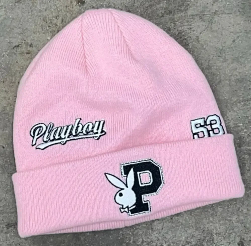 Playboy Pink Cuffed Beanie Bunny Logo Embroidered Varsity Winter Hat OS